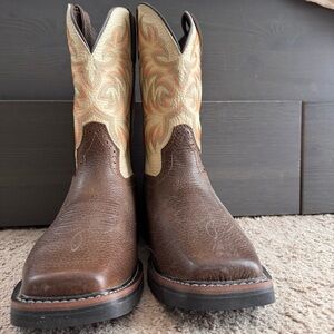 Justin Brown and Tan Western Boots Steel Stoe